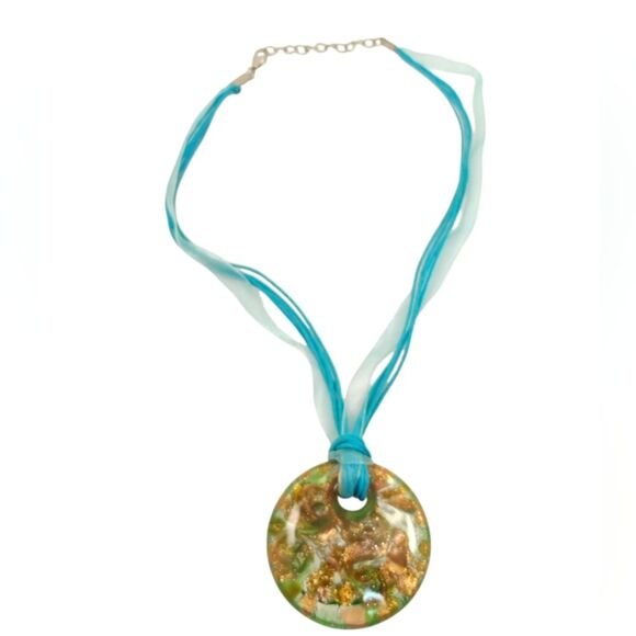 ART GLASS PENDANT NECKLACE ROPE CIRCLE HEART SWIRL GLITTER HANDMADE - Picture 2 of 15